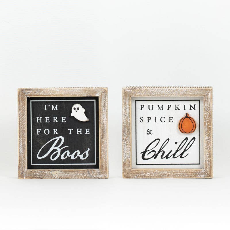 Reversible Rustic Fall Sign -Here for the Boos -Pumpkin Spice & Chill- Great for Halloween and Fall